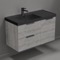 Grey Oak Bathroom Vanity With Black Sink, Modern, 36